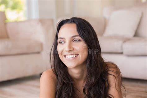 Pretty Brunette Lying On The Floor Stock Image Image Of Calm Attractive
