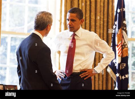 President Barack Obama With Chief Of Staff Rahm Emanuel In The Oval