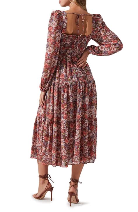 Astr The Label Floral Pleated Long Sleeve Midi Dress Nordstrom