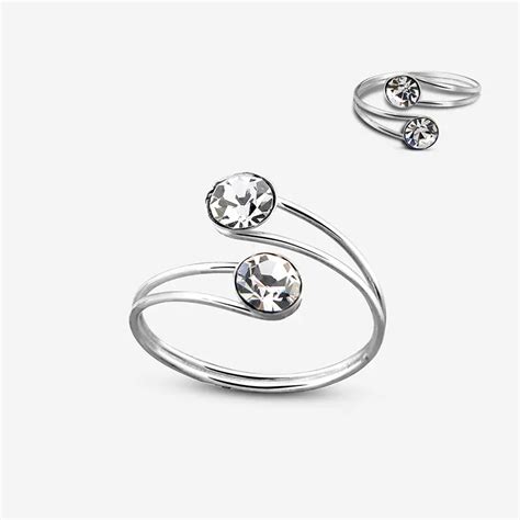 Crystal Double Stone Toe Ring Whole Sale 925 Silver