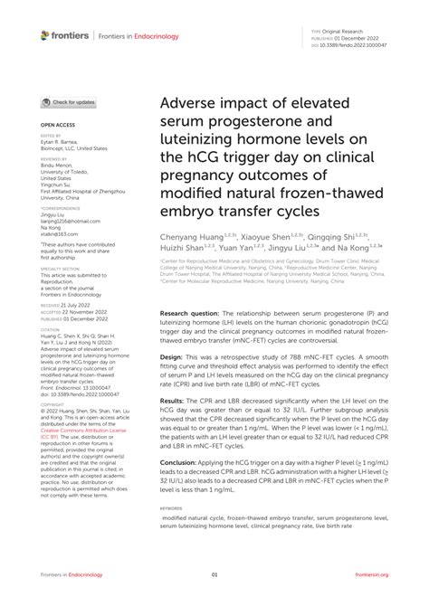 Pdf Adverse Impact Of Elevated Serum Progesterone And Luteinizing