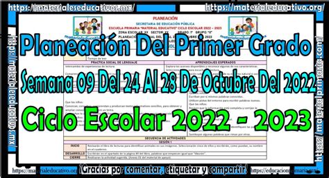 Planeación Del Primer Grado De Primaria De La Semana 09 Del 24 Al 28 De Octubre Del Ciclo