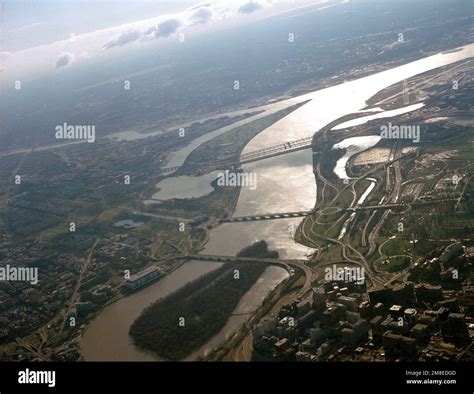 An Aerial View Of The Potomac River With Theodore Roosevelt Island The