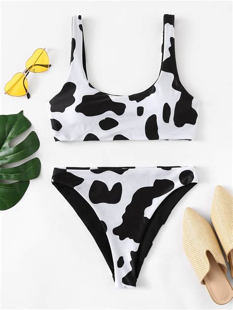 SHEIN Swim Vcay Conjunto De Bikini Con Estampado De Vaca Camiseta Sin