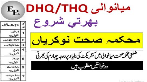 Latest Govt Jobs In Mianwali Health Department Jobs November