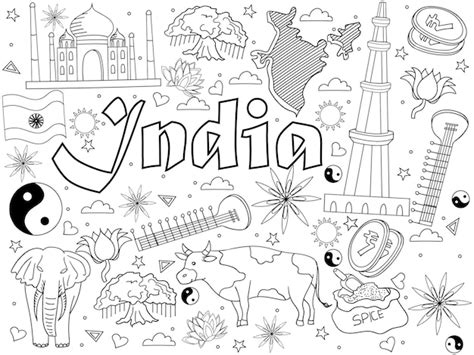 India Para Colorear Ilustración Vectorial Del Libro Vector Premium