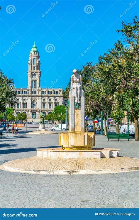 Statue Of The Naked Girl And The Town Hall Of Porto In Portugal Editorial Photography Image Of