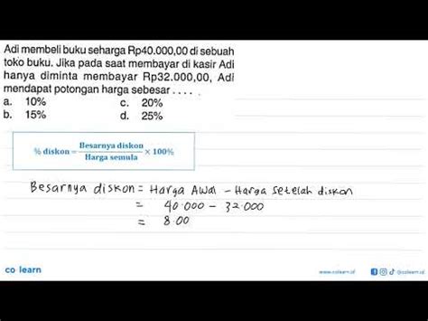 Adi Membeli Buku Seharga Rp Di Sebuah Toko Buku Jika Pada