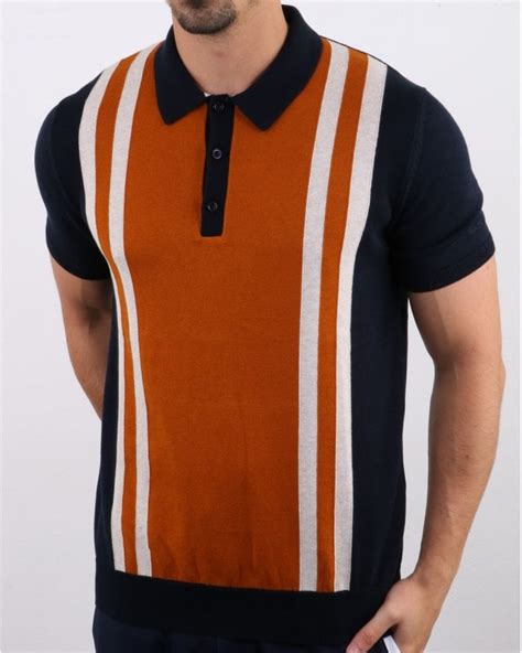 Ben Sherman Mod Stripe Knit Polo Shirt In Navy 80s Casual Classics