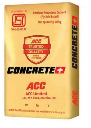 Acc Concrete Plus Cement Packaging Size Kg At Rs Bag In