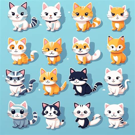 Premium Photo Cute And Funny Cats Doodle Vector Set Cartoon Cat Or