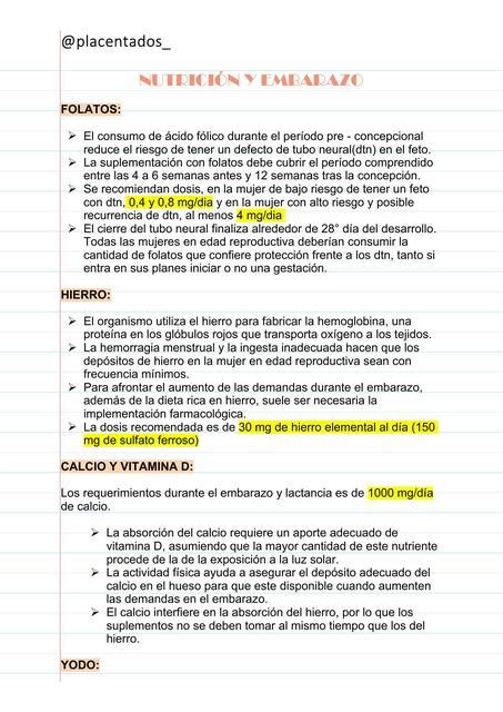 Nutrición y embarazo Placentados uDocz