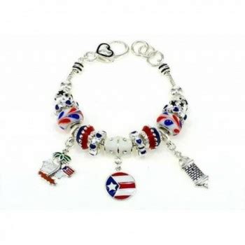 Silvertone Puerto Rico Theme Lobster Clasp Bracelet With Charms