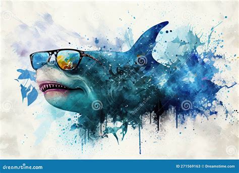 Cool Shark With Sunglasses Graphic Art Illustration Colorful Paint