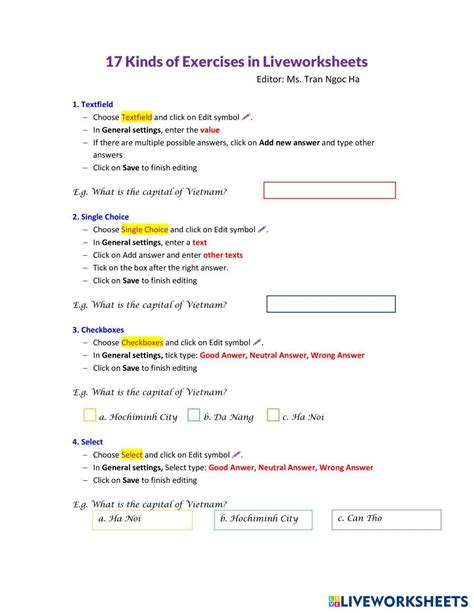 17 Kinds Of Exercises Live Worksheets