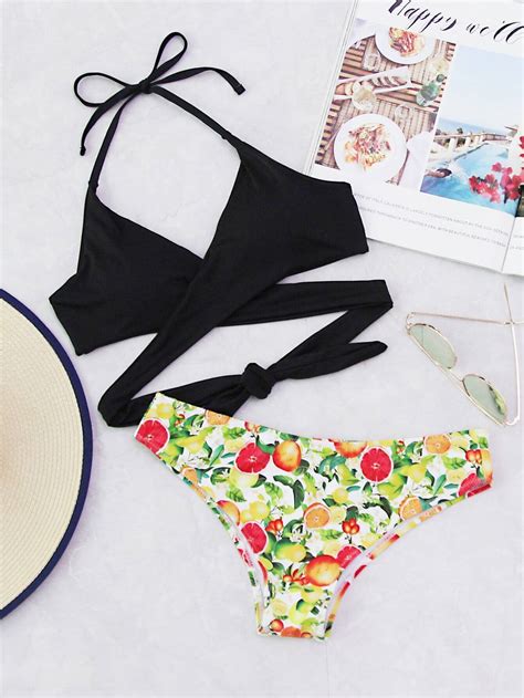 Cross Wrap Mix And Match Halter Bikini SetFor Women Romwe