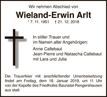 Traueranzeigen Von Wieland Erwin Arlt Trauer HNA De