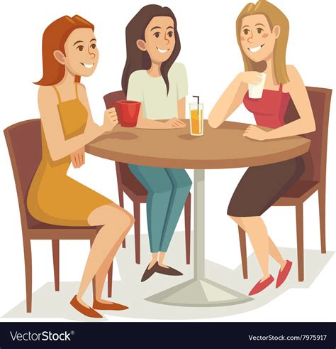 Three Women Drinking Coffee And Tea At The Vector Image