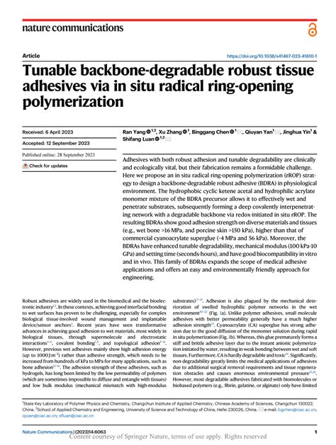 Pdf Tunable Backbone Degradable Robust Tissue Adhesives Via In Situ