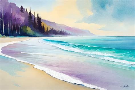 Premium Photo | A watercolor painting of a beach scene.