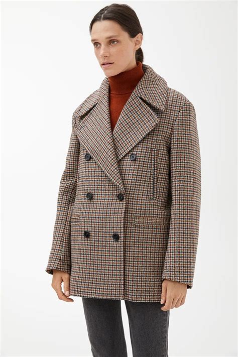 Tweed Pea Coat Checked Jacket Classic Pea Coat Peacoat