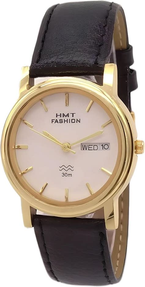 Hmt Fashion Round White Dial Day Date Function Watch With Leather Dtrap