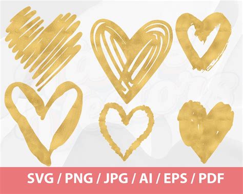 Gold Foil Hearts Clipart Gold Glitter Heart Gold Heart Etsy