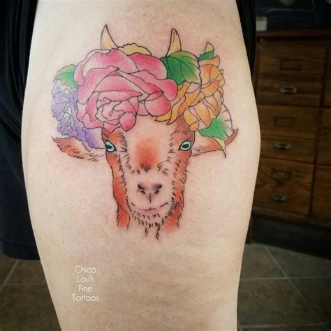 Goat With Flower Crown Tattoo Tattoos Crown Tattoo Tattoo Inspiration