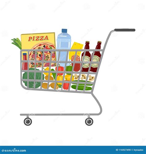 Supermarket Trolley Full Of Food And Drinks Stock Vector Illustration