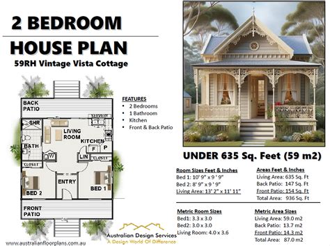 Guest Cottage House Plan / Small and Tiny House Plans / 59m2 / 635 Sq ...