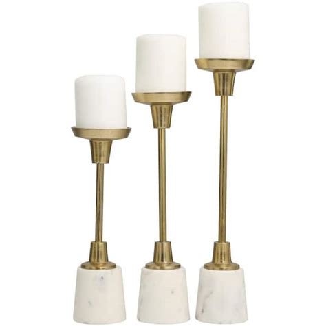 Litton Lane Gold Aluminum Slim Candle Holder With White Marble Base