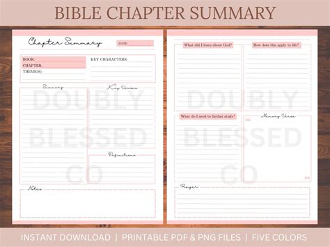 Bible Chapter Summary PDF PNG Printable Template Instant Download Minimalist Pastel Colors - Etsy