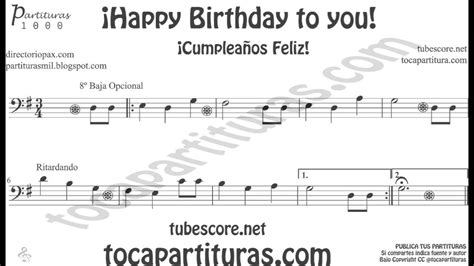 Happy Birthday To You Sheet Music In Bass Clef For Trombone Cello