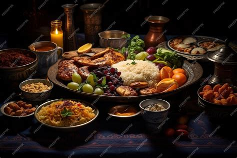 Premium AI Image | Traditional Iftar Meal During Ramadan Generative Ai