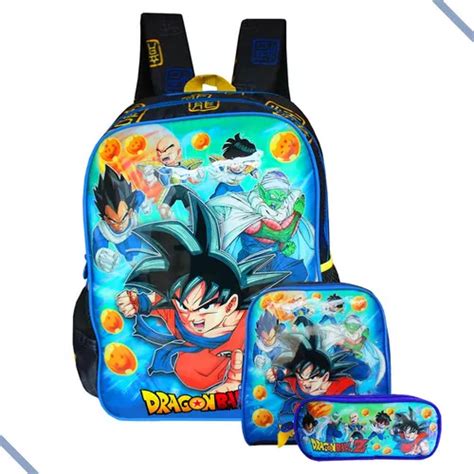 Mochila Escolar Dragon Ball De Costas Estojo Lancheira