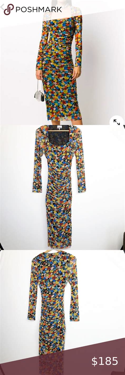 Gianni Floral Print Ruched Square Neck Sheer Midi Dress Sheer Midi