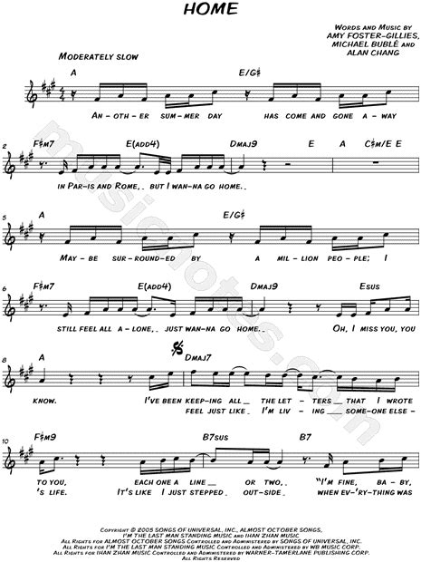 Michael Bublé "Home" Sheet Music (Leadsheet) in A Major (transposable ...