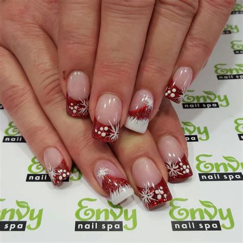 Christmas Red White Santa Hat Snowflake Nails Envy Nail Spa