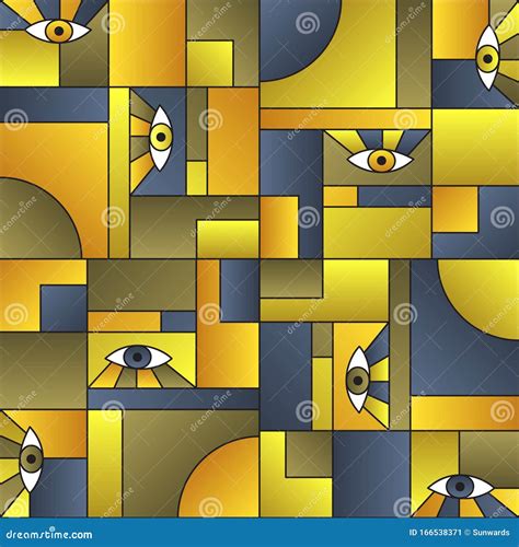 Patches Composition Tile Open Eyes Bauhaus Geometric Seamless Pattern