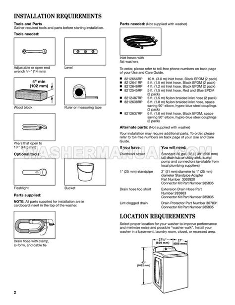 Maytag MVWC465HW2 Washing Machine Installation Instructions