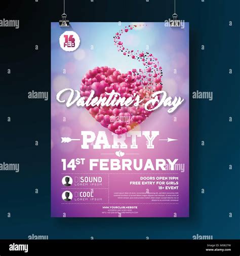 Vector Valentines Day Party Flyer Design With Typography And Heart On