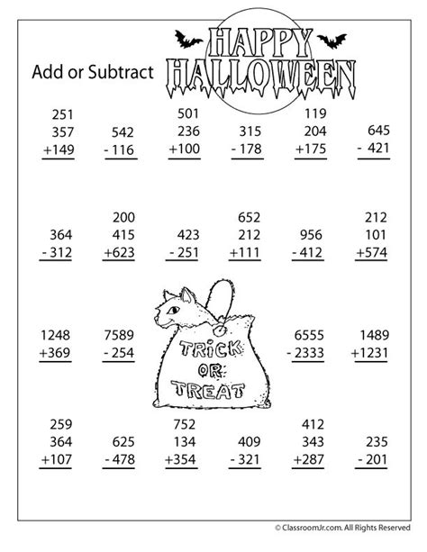 And Digit Addition And Subtraction Halloween Worksheet