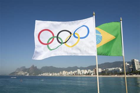 Olympic And Brazilian Flags In Coconuts With 2016 Rio Editorial Photo