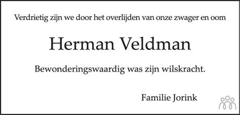 Herman Veldman Overlijdensbericht En Condoleances