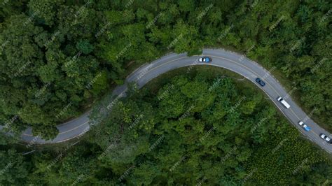 Premium Photo | Aerial top view rural road in the green forest Top view ...