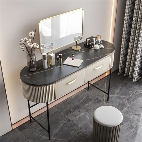 2 Storage Drawers Vanity Table Modern Stone Dressing Table With Mirror