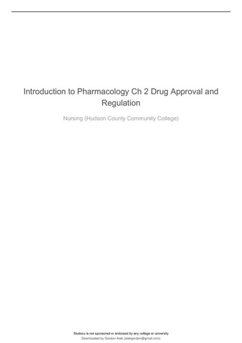 Introduction To Pharmacology Ch 2 Drug Approval And Regulation