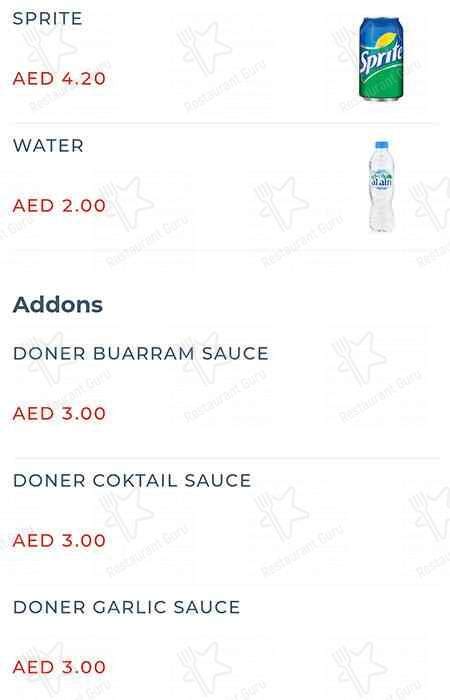 Menu at Doner Box restaurant, Al Ain