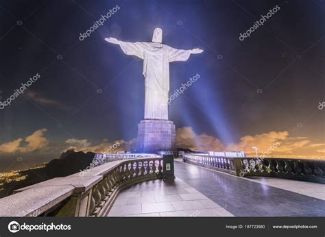 Brazil Rio Janeiro January 2018 View Lighting Cristo Redentor Statue ...