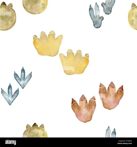 Watercolor seamless pattern with dinosaur paw prints. Hand drawn illustration Stock Photo - Alamy